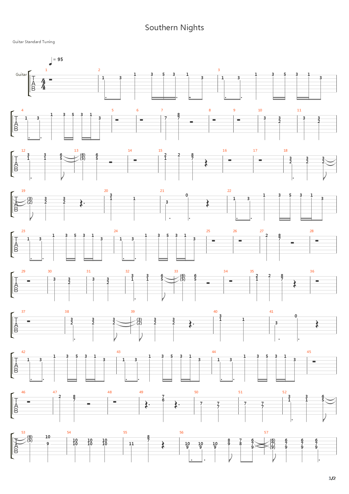 Southern Nights吉他谱