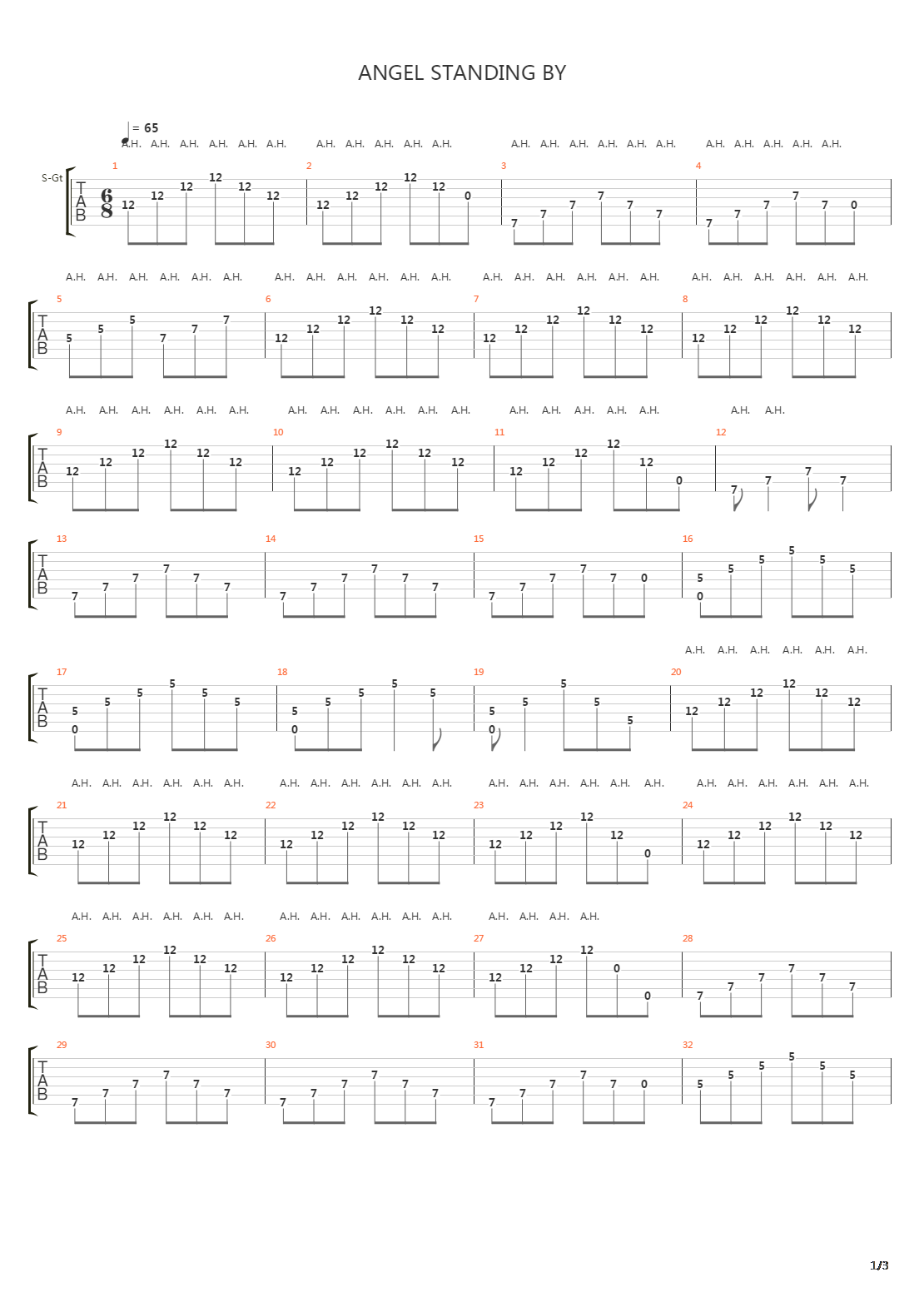Angel Standing By吉他谱