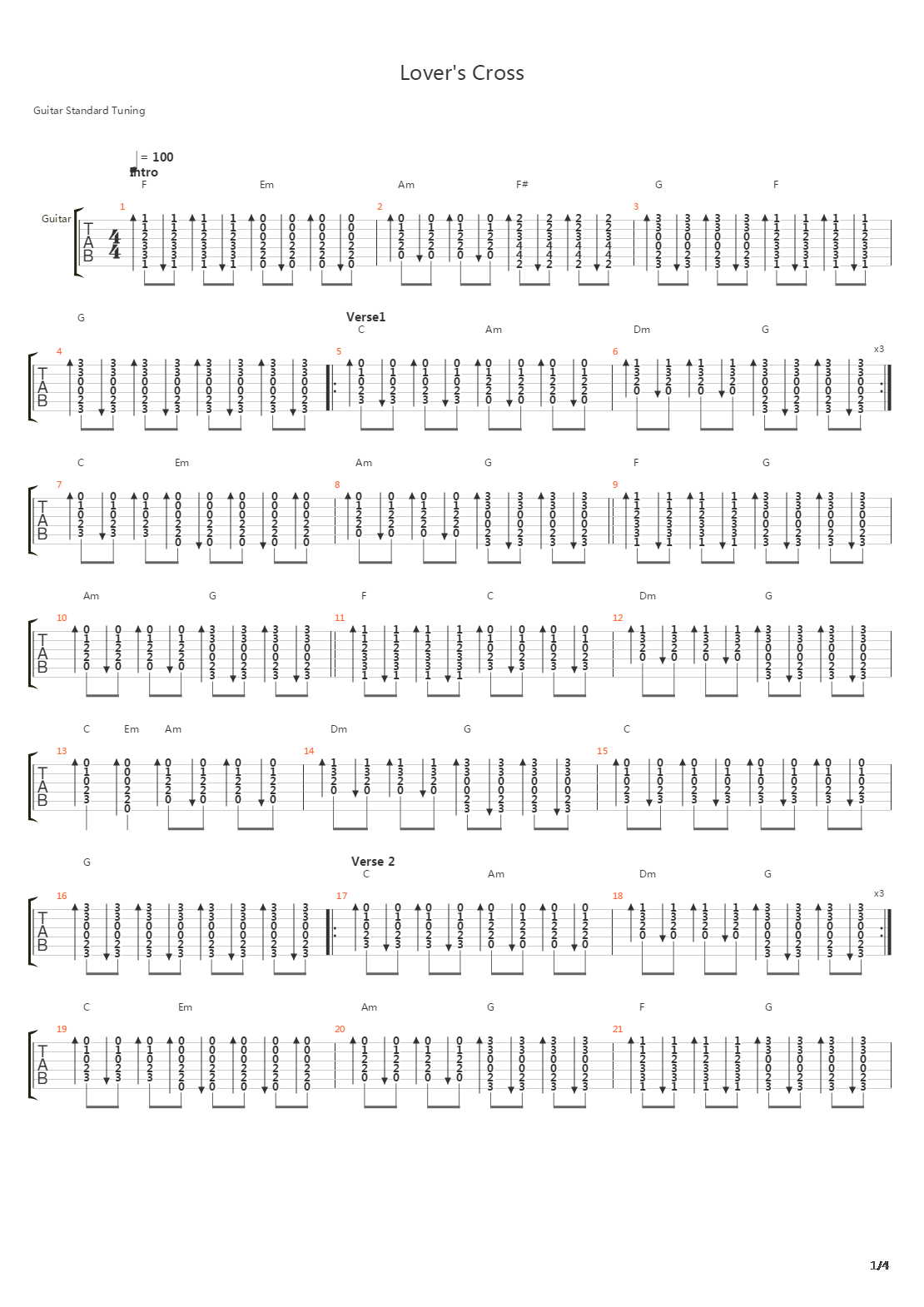 Lovers Cross吉他谱