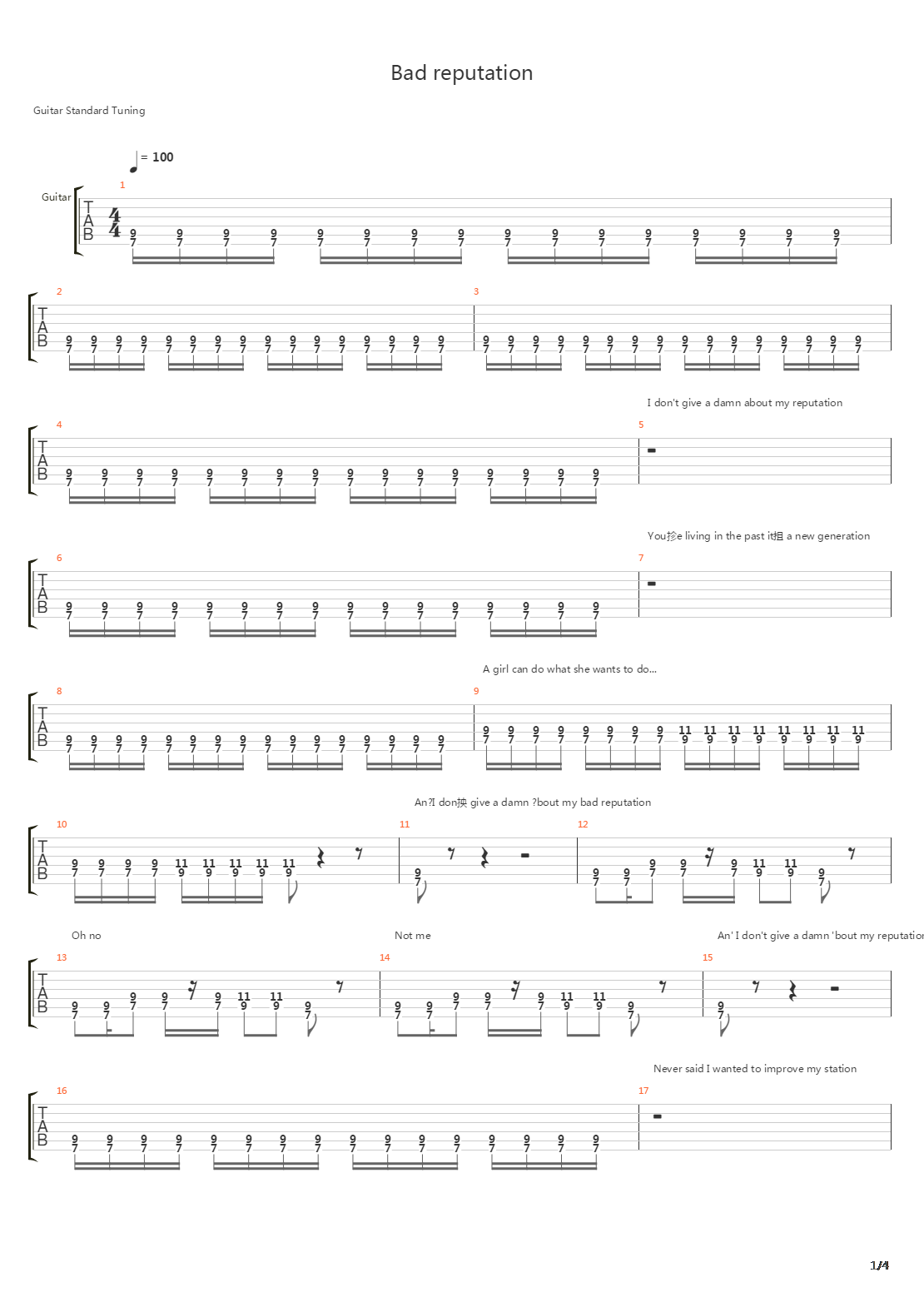 Bad Reputation吉他谱