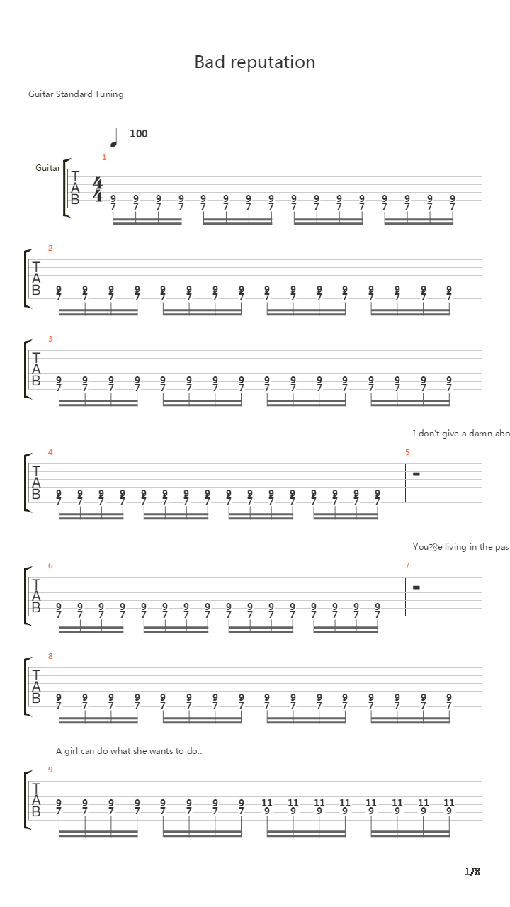 Bad Reputation吉他谱