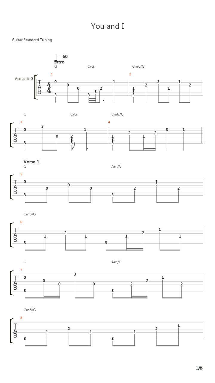 You And I吉他谱