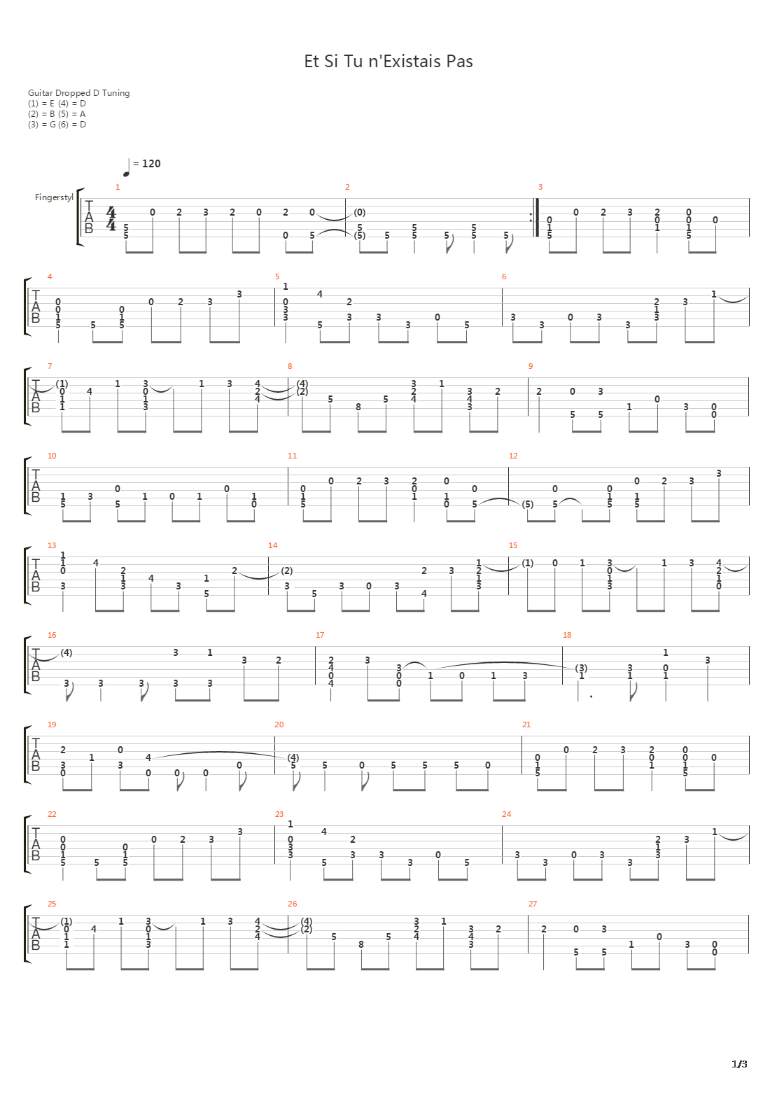 Et Si Tu Nexistais Pas吉他谱