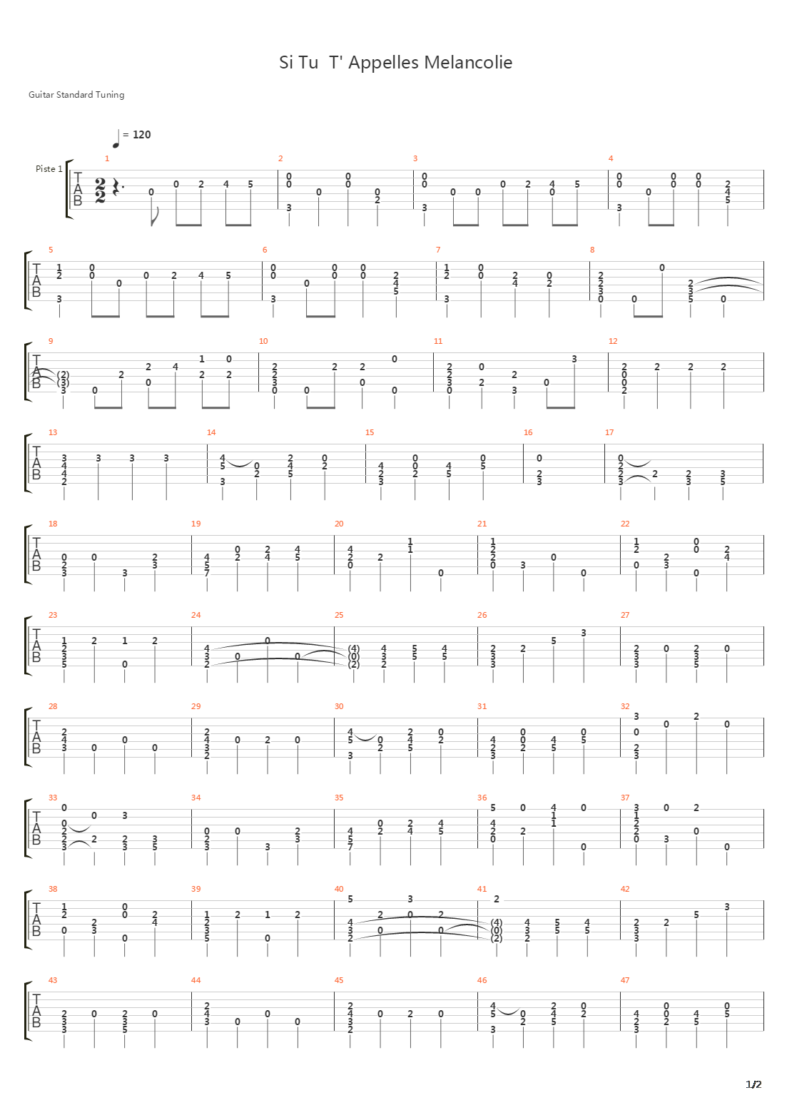 Si Tu T Appelles Melancolie吉他谱