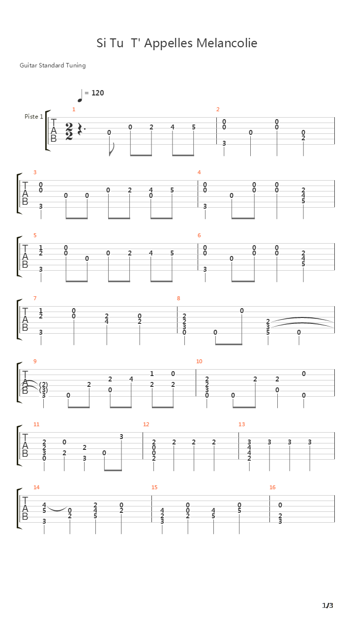 Si Tu T Appelles Melancolie吉他谱