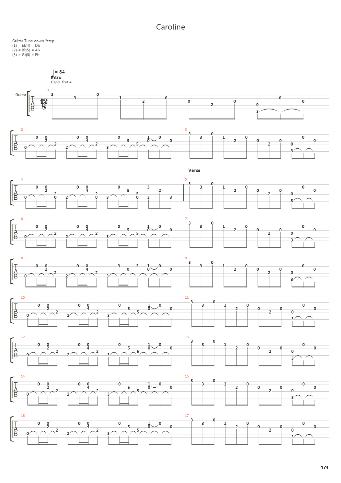 Caroline吉他谱