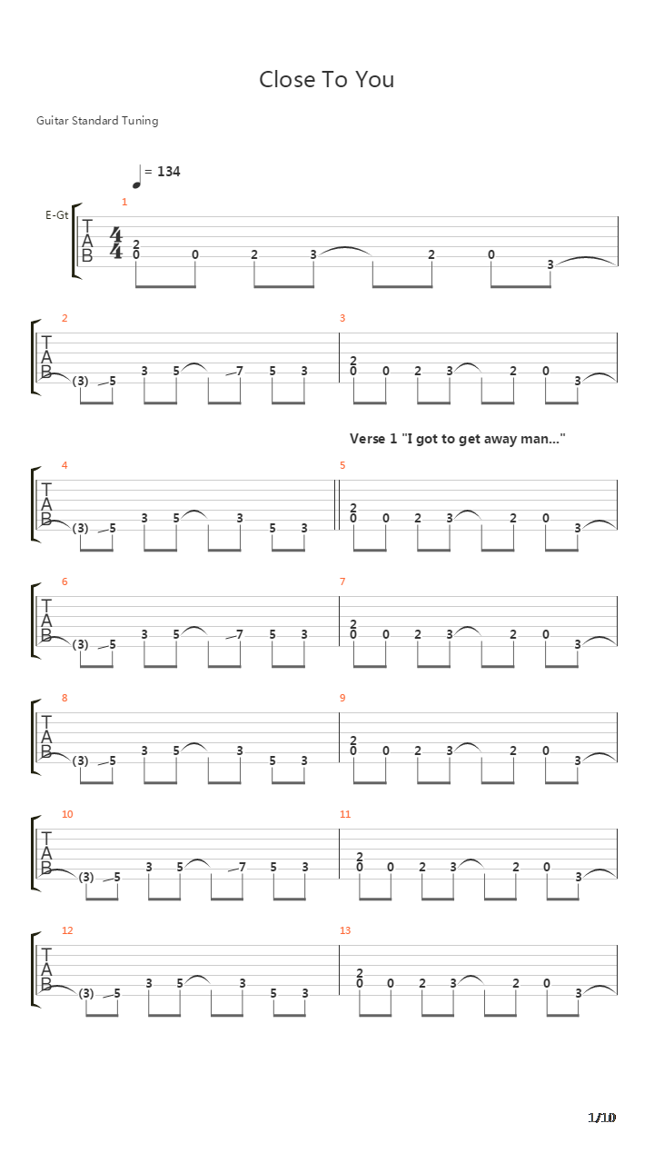 Close To You吉他谱