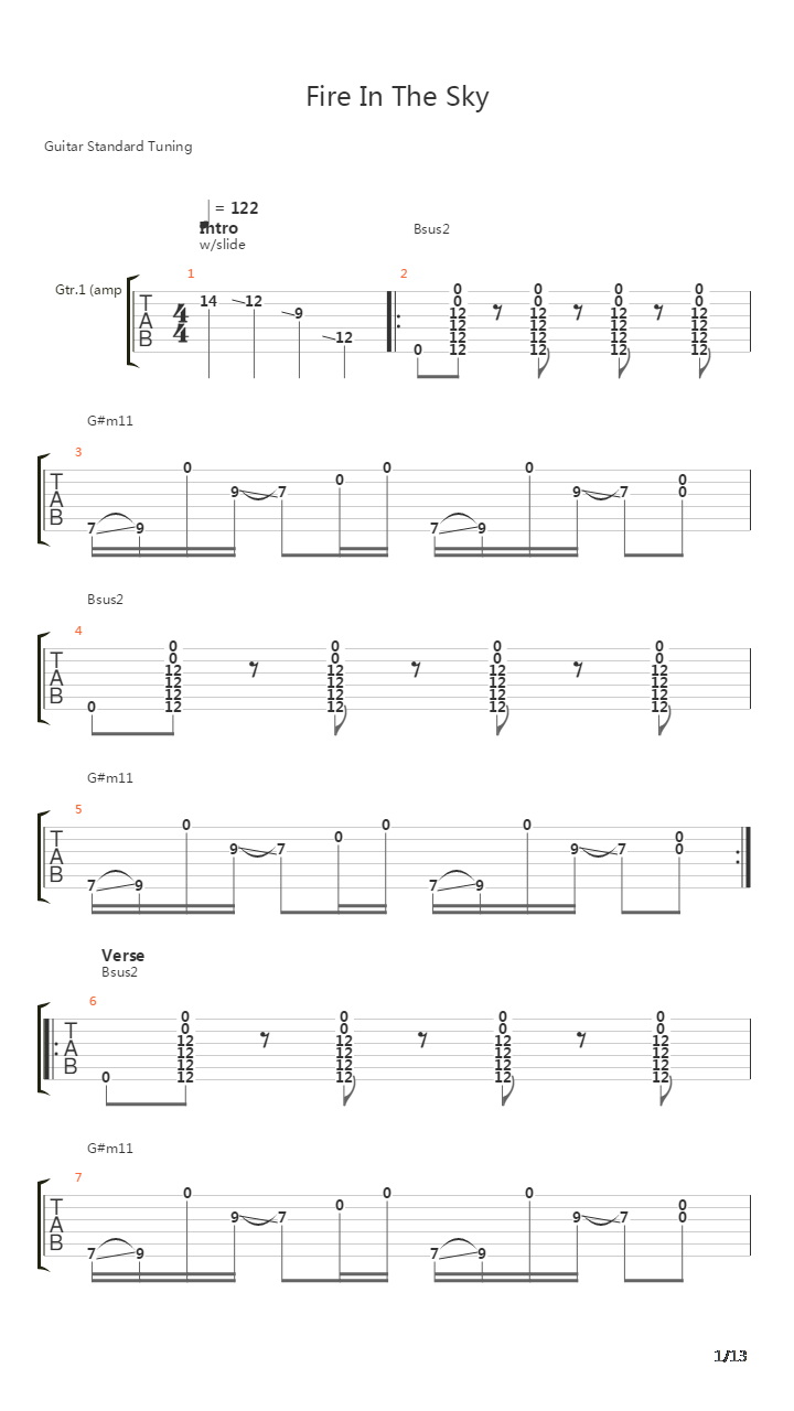 Fire In The Sky吉他谱