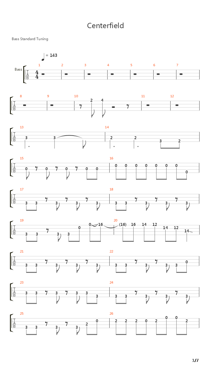 Centerfield吉他谱