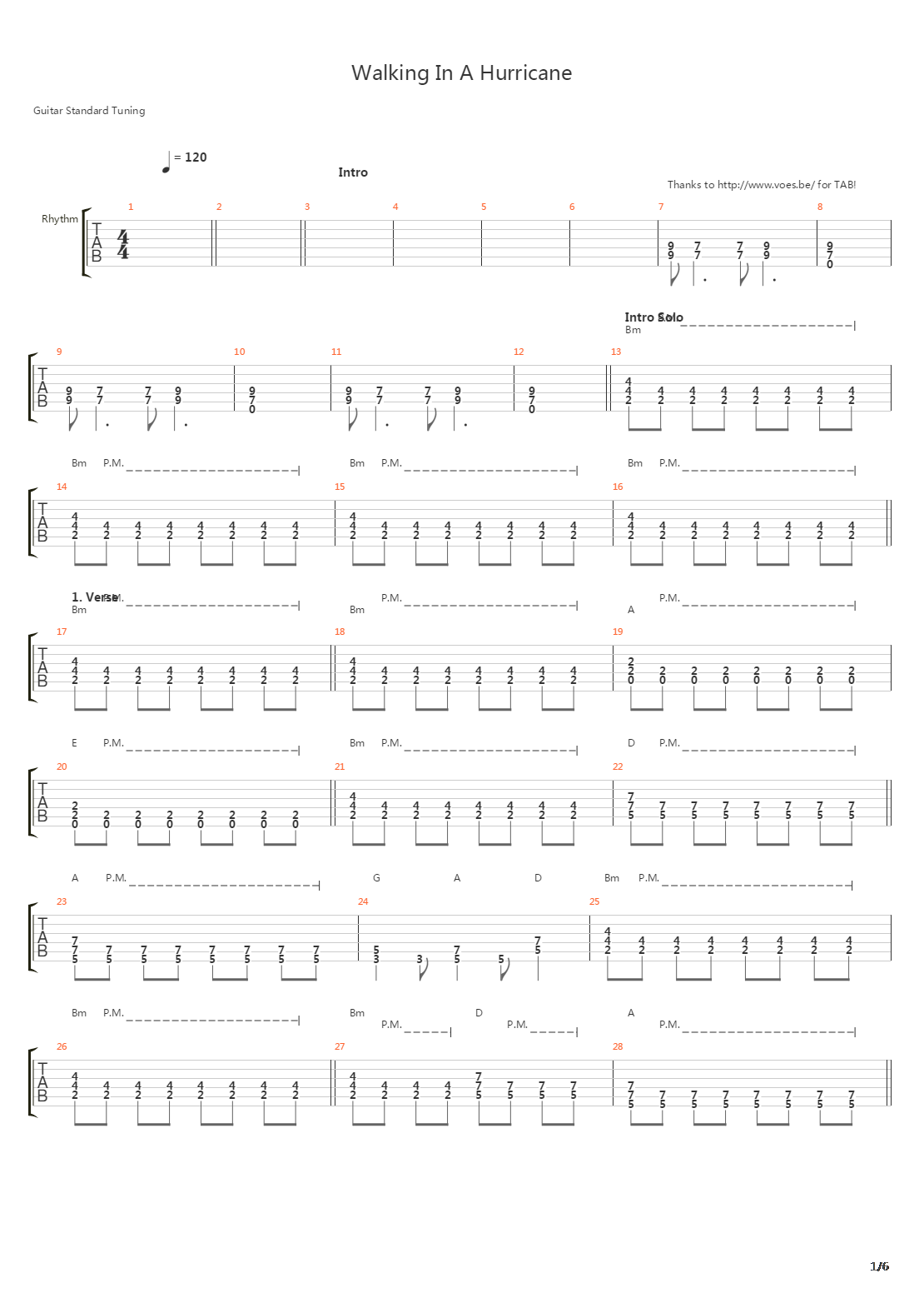Walking In A Hurricane吉他谱