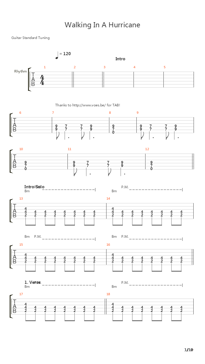 Walking In A Hurricane吉他谱