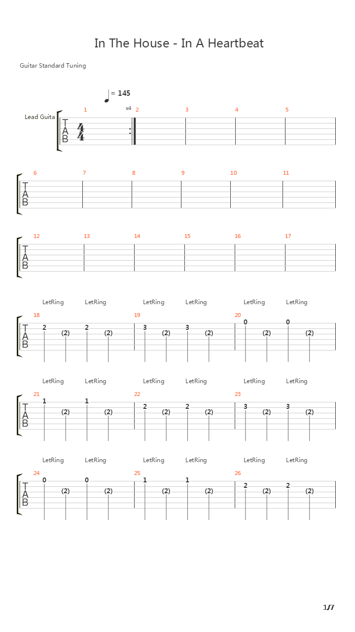 In The House In A Heartbeat吉他谱