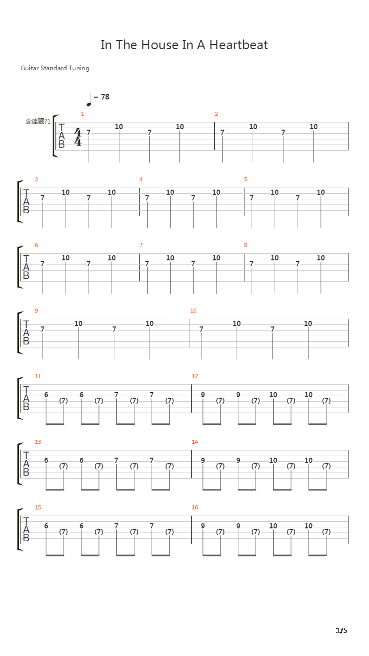 In The House In A Heartbeat吉他谱