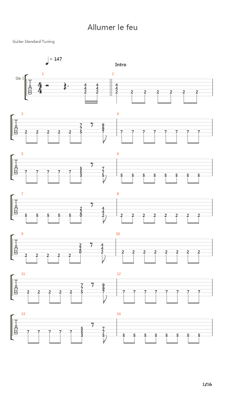 Allumer Le Feu吉他谱