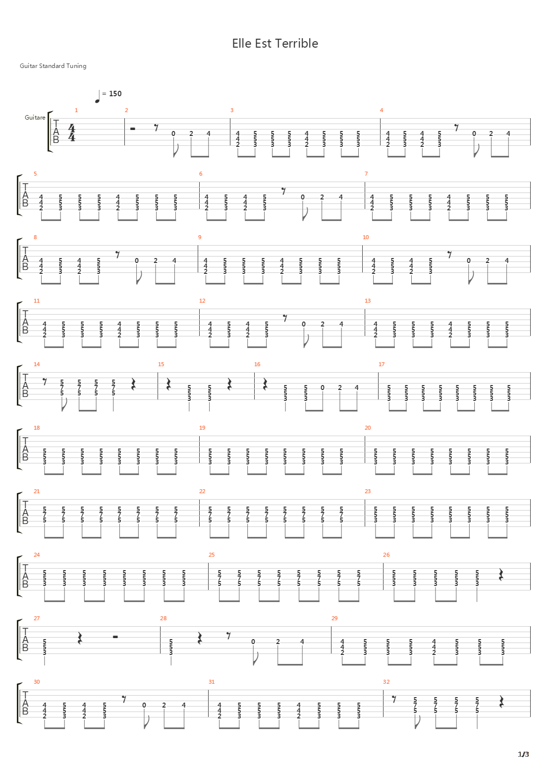 Elle Est Terrible吉他谱