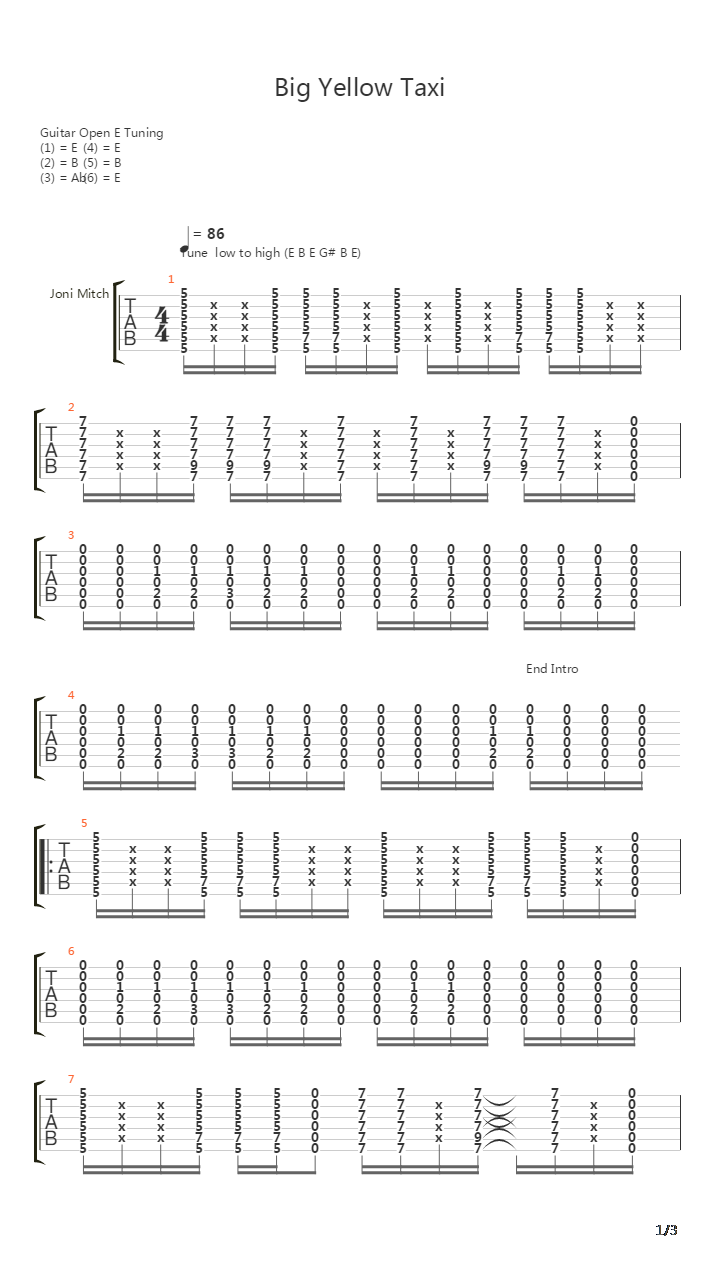 Big Yellow Taxi吉他谱