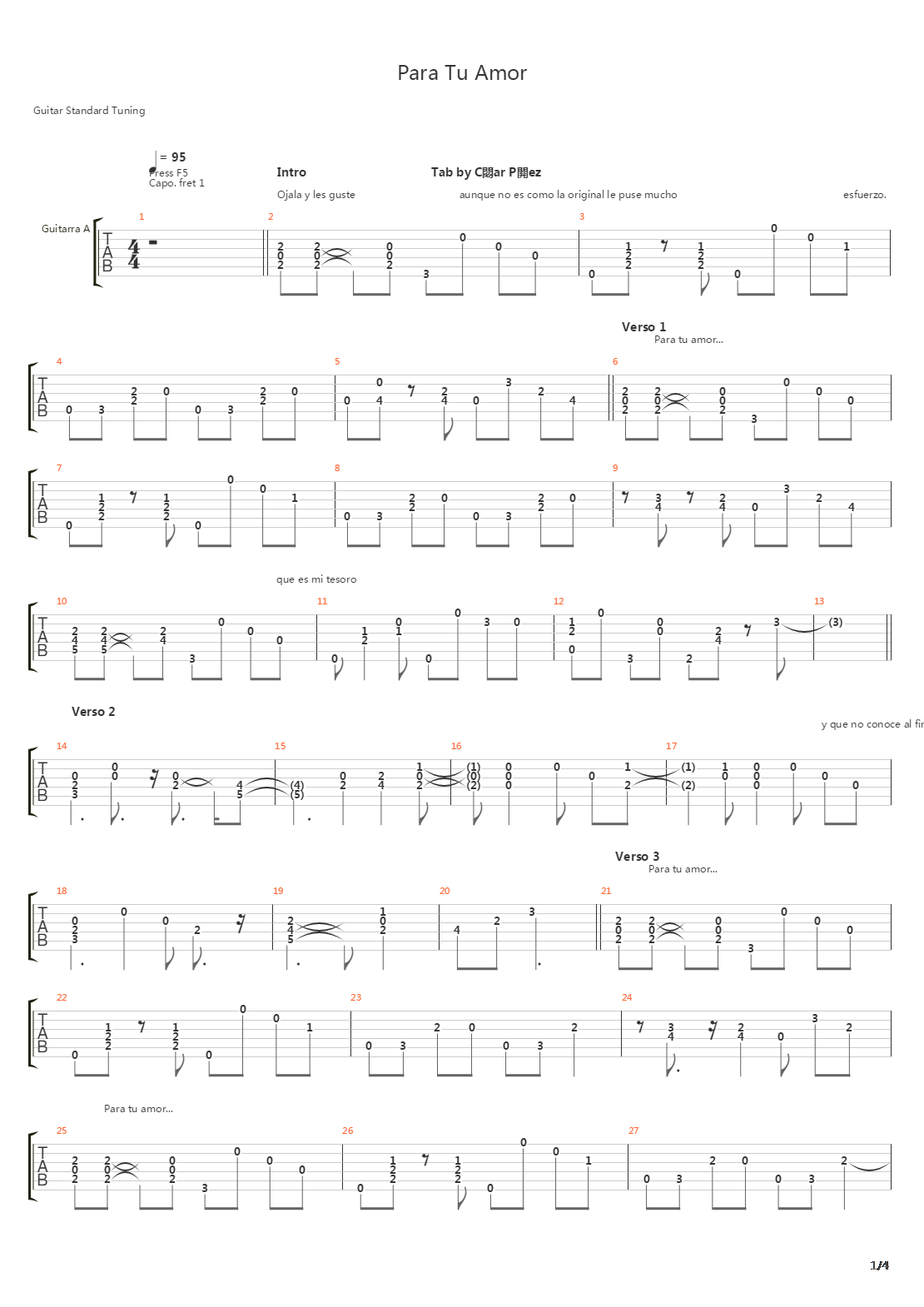 Para Tu Amor吉他谱