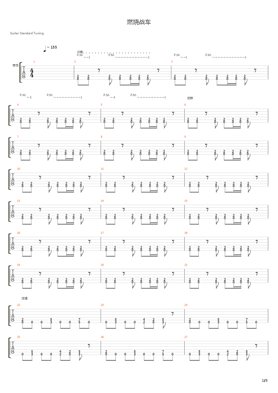 燃烧战车吉他谱