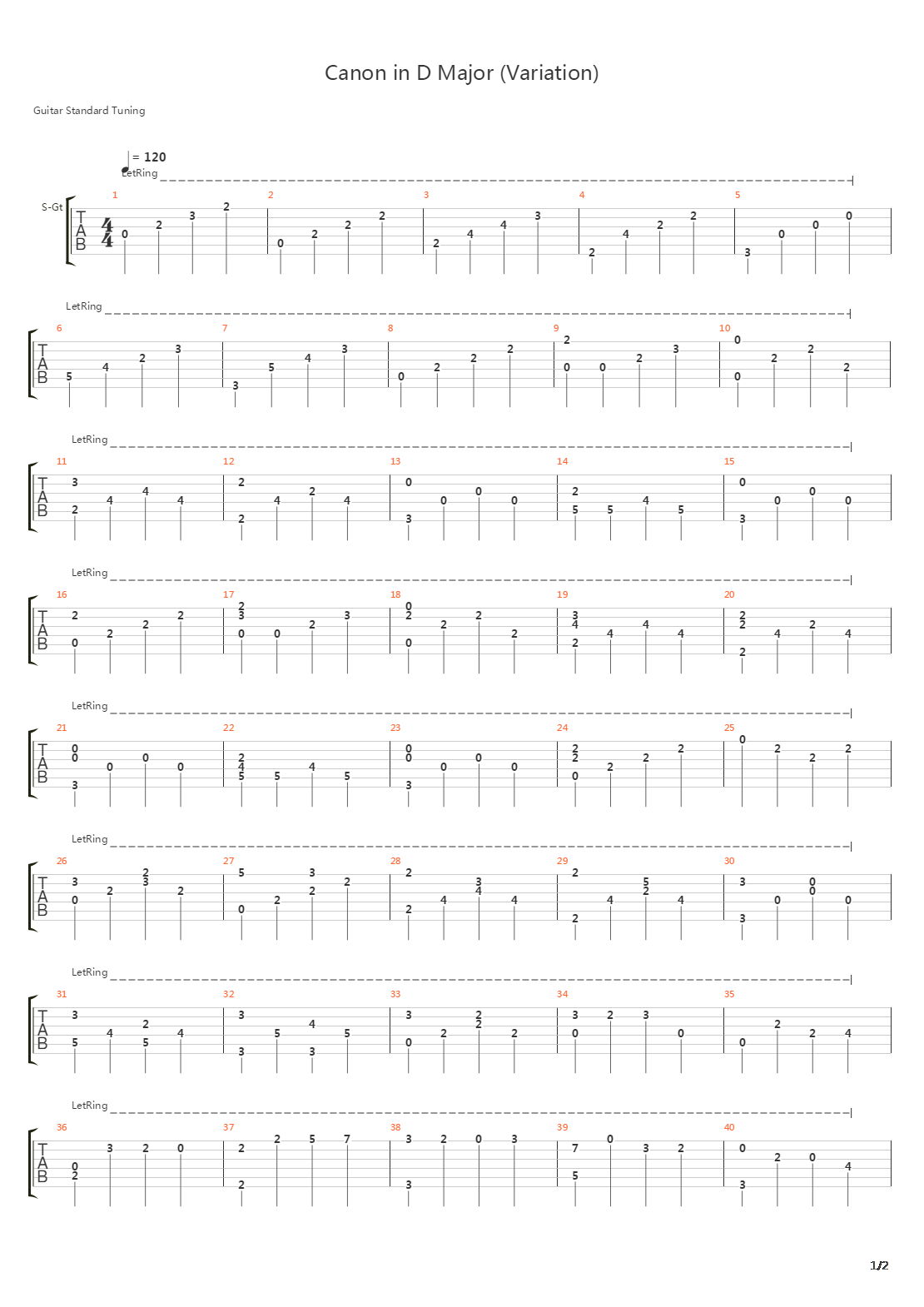 卡农(Canon in C Major)吉他谱