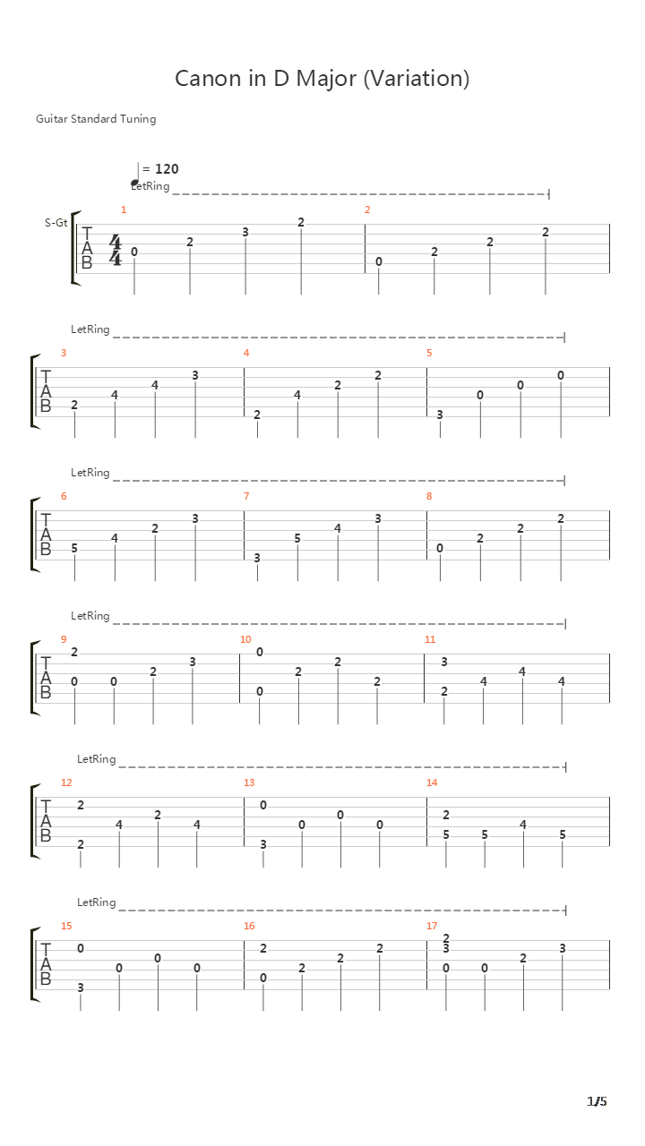 卡农(Canon in C Major)吉他谱