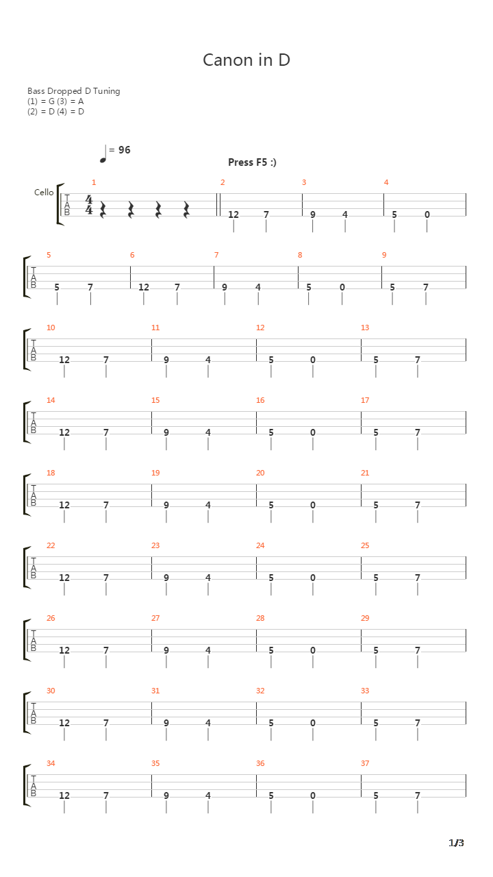 卡农(Canon in D Major Quartet)吉他谱