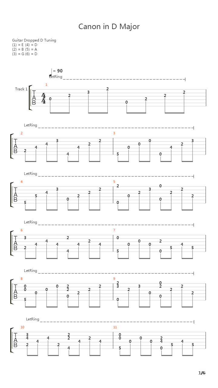 卡农(Canon in D Major)吉他谱