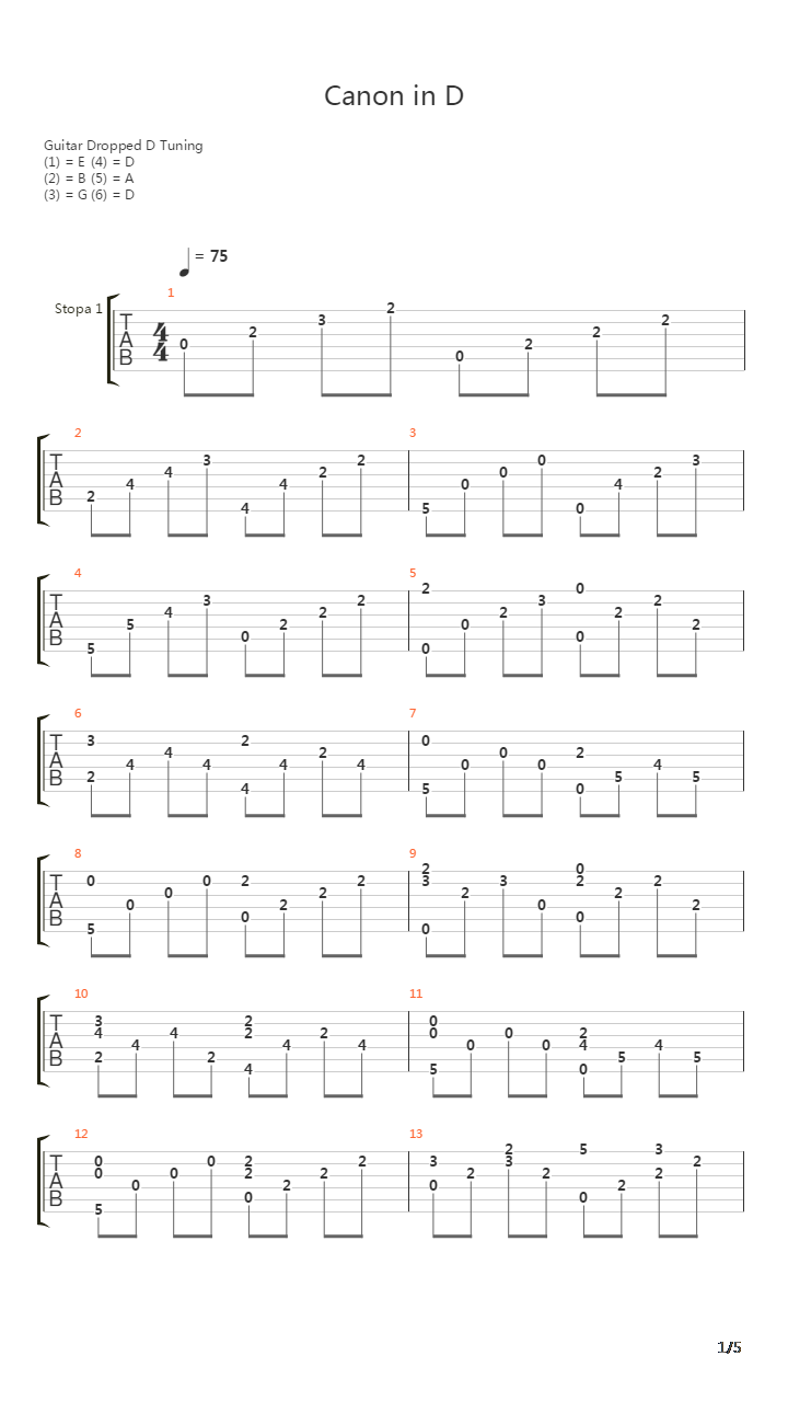 卡农(Canon in D)吉他谱