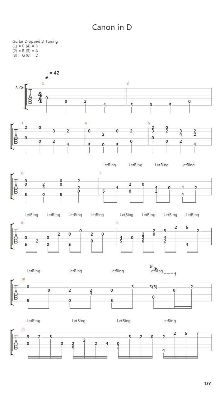 卡农(Canon in D)吉他谱