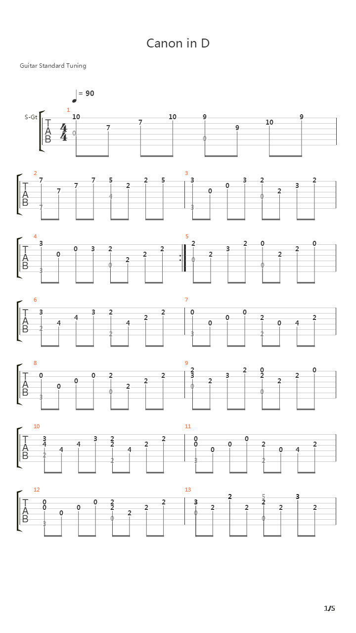 卡农(Canon in D)吉他谱