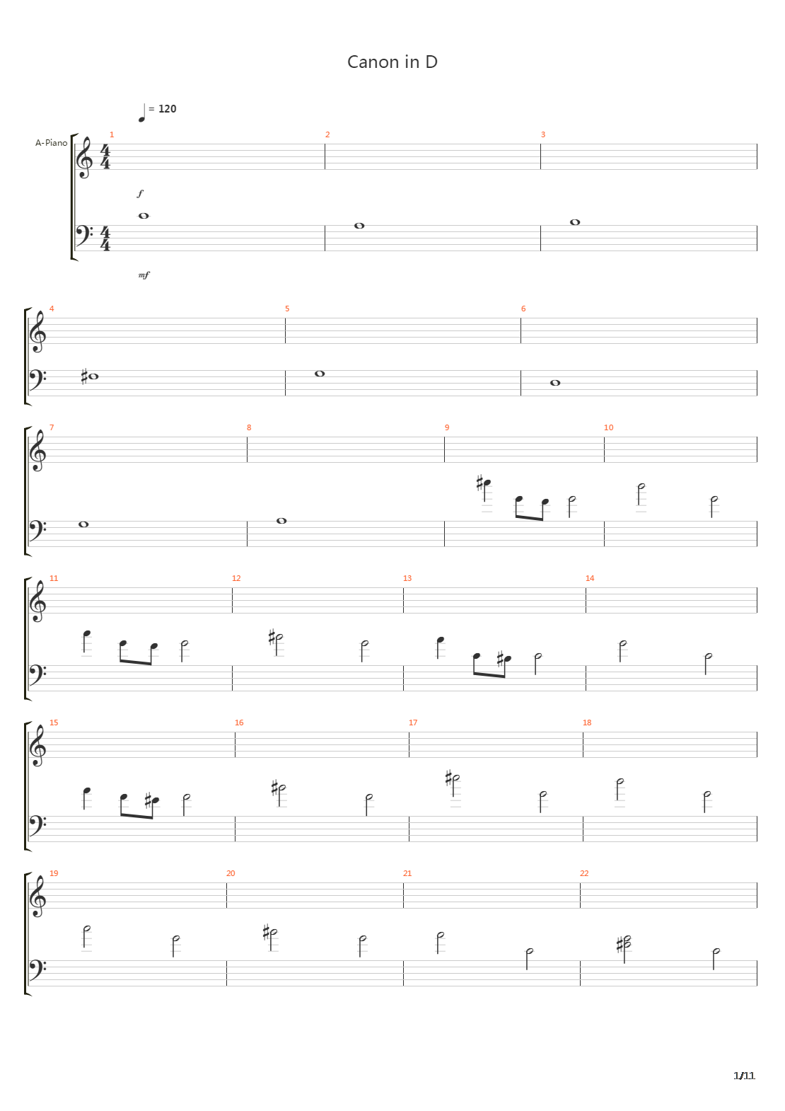 卡农(Canon in D)吉他谱