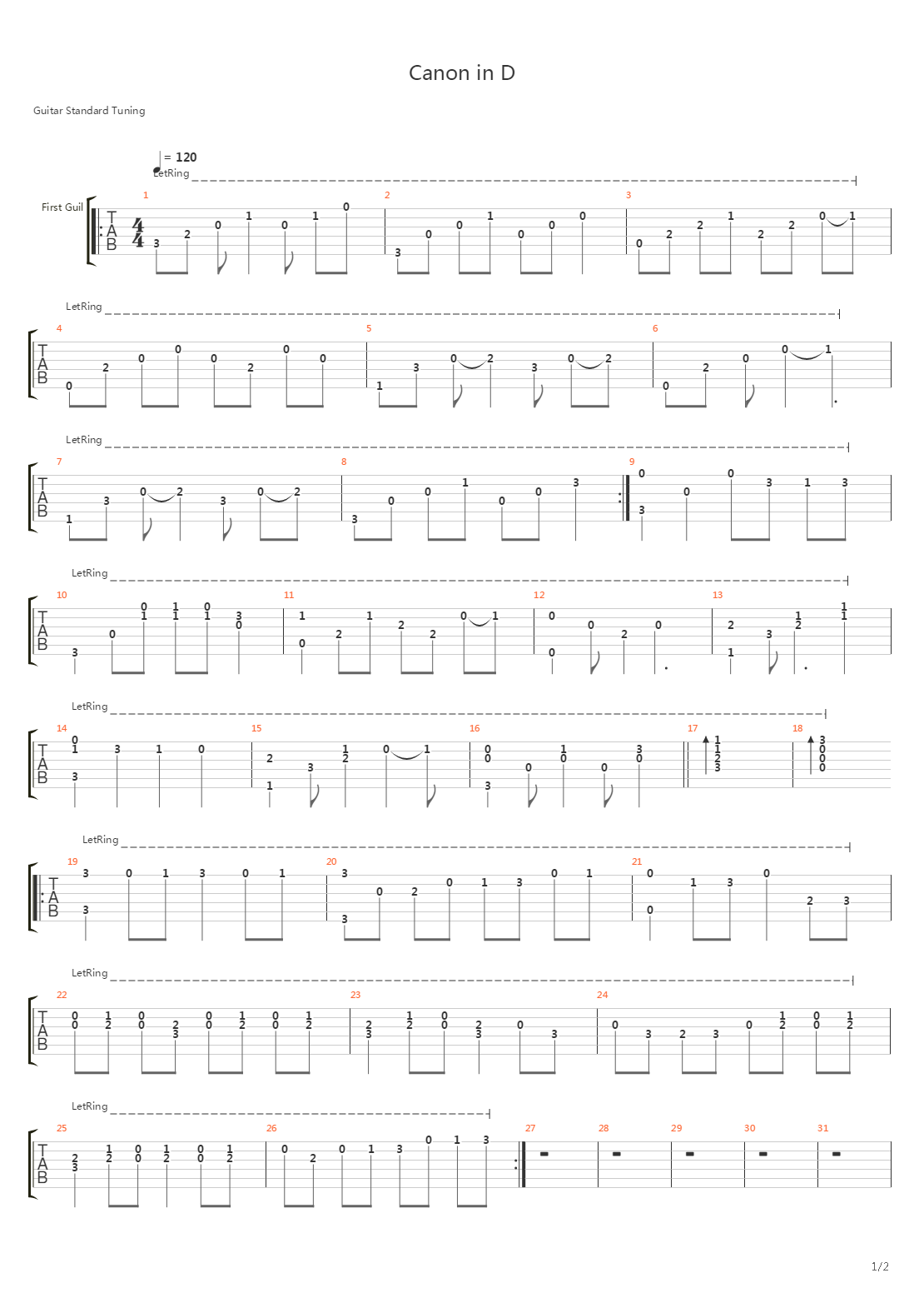 Canon in D(双吉他)吉他谱