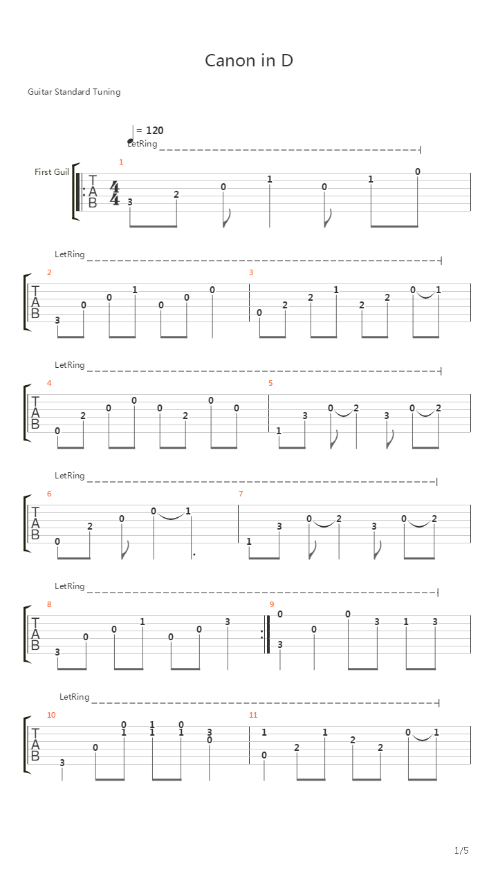 Canon in D(双吉他)吉他谱