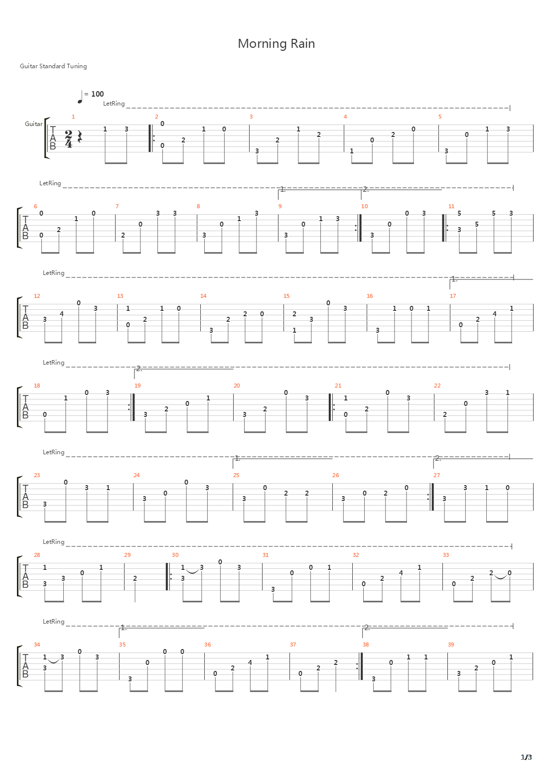 Morning Rain吉他谱