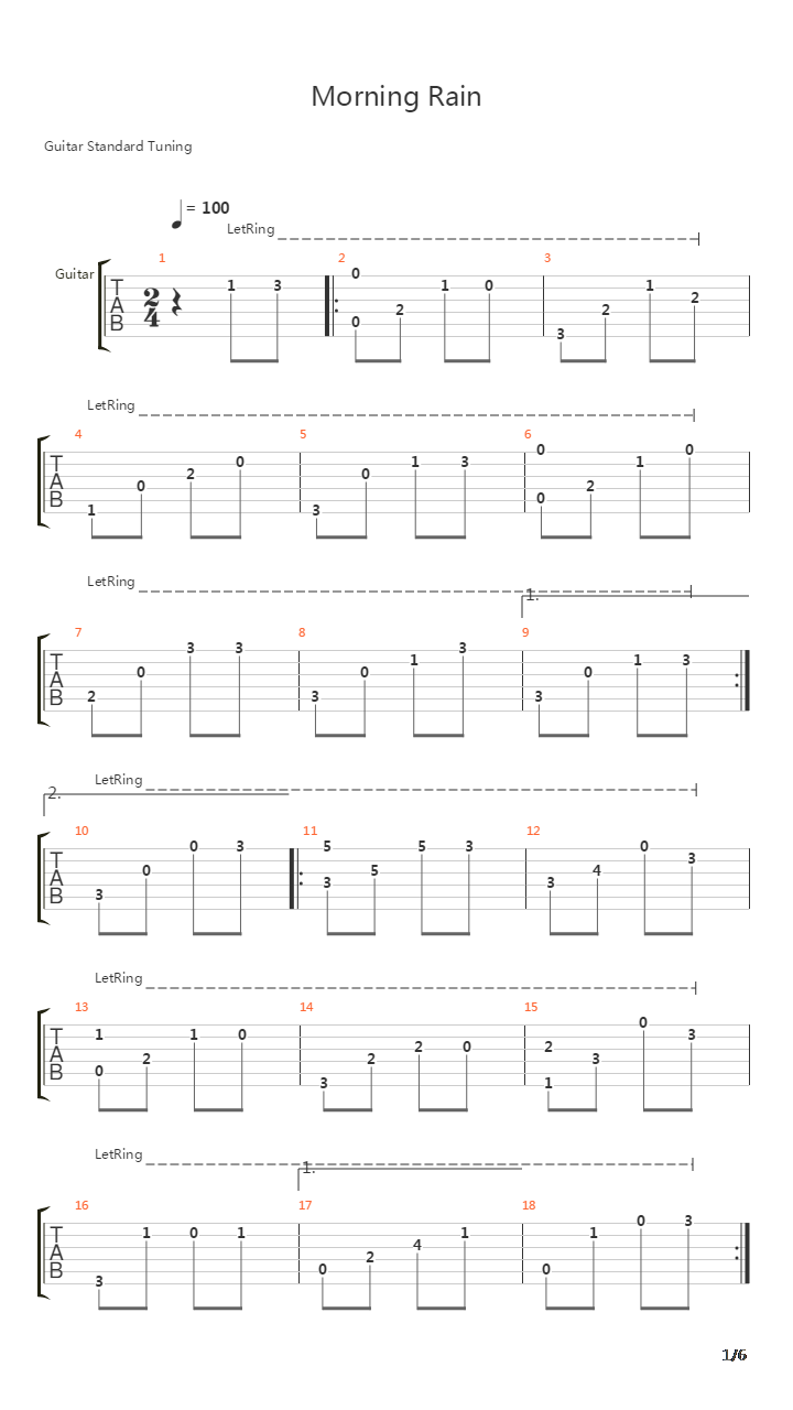 Morning Rain吉他谱