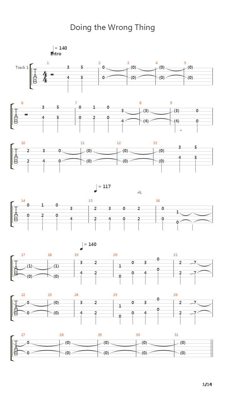 Doing The Wrong Thing吉他谱