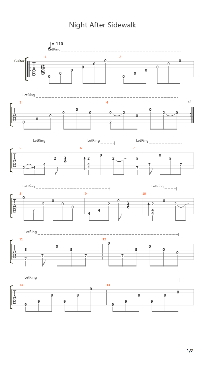 Night After Sidewalk吉他谱