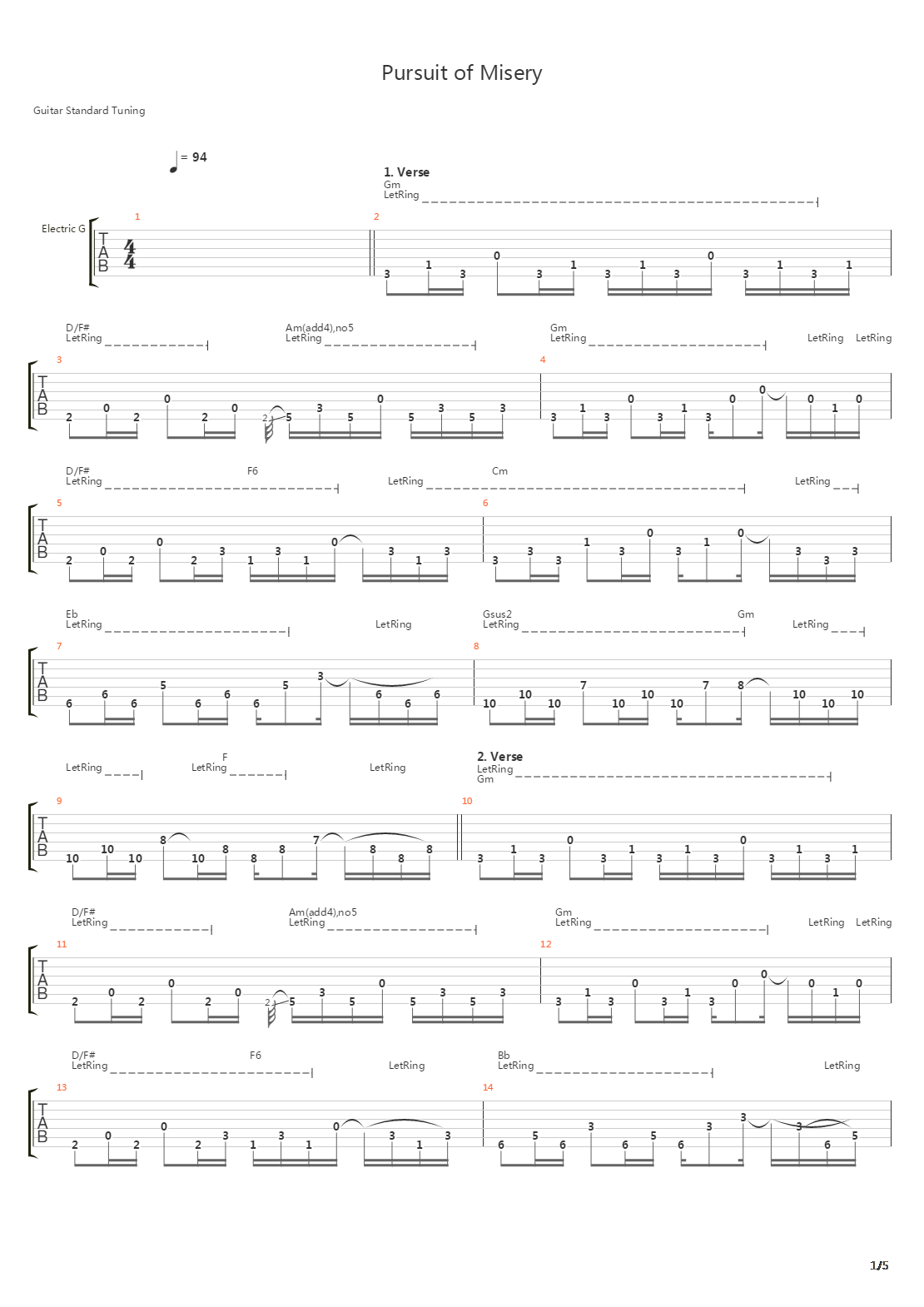 Pursuit Of Misery吉他谱