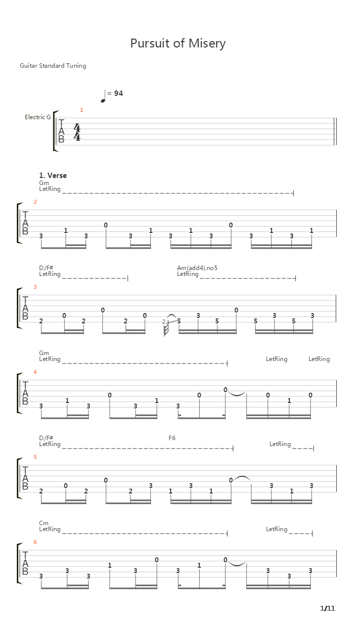 Pursuit Of Misery吉他谱