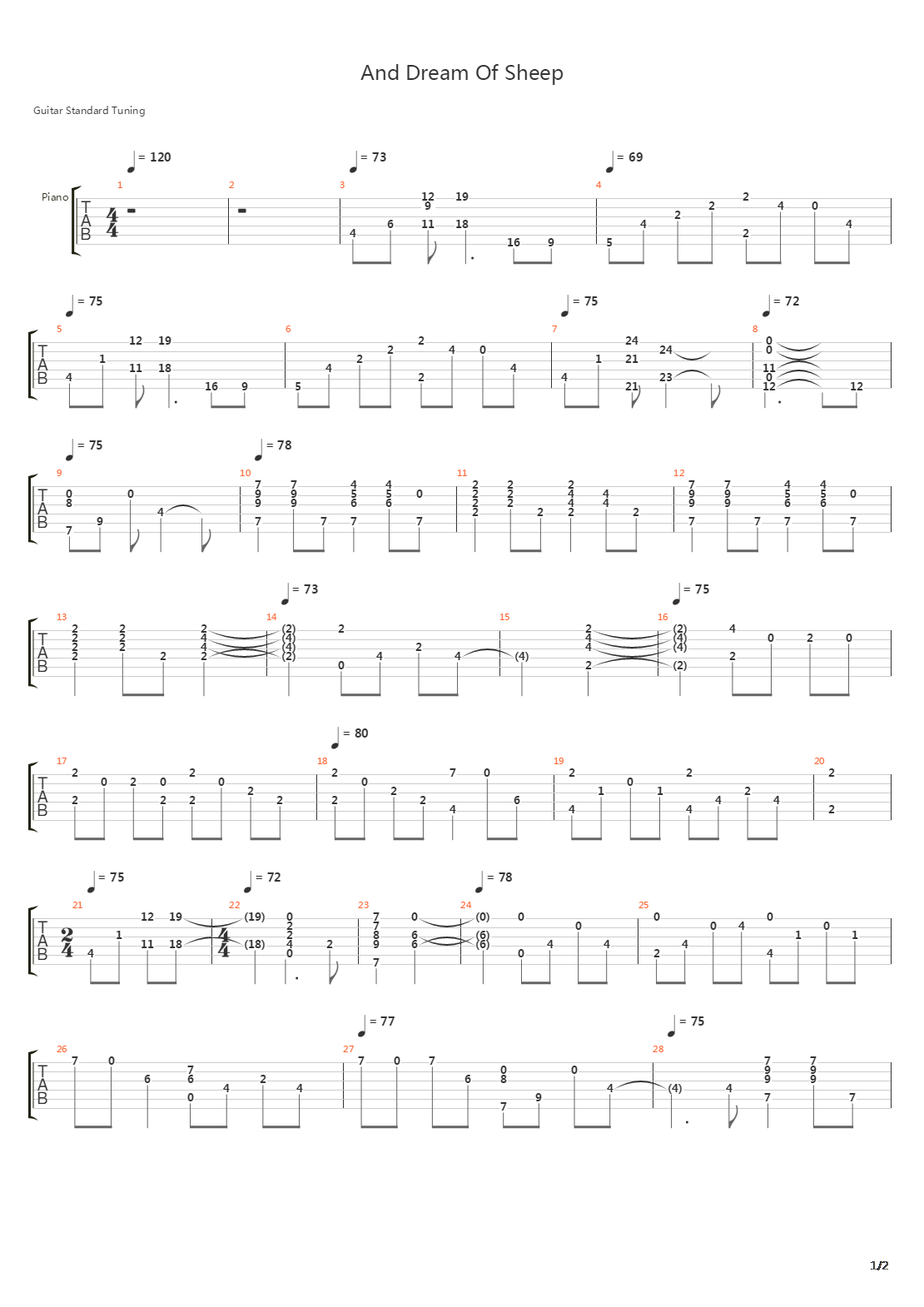 And Dream Of Sheep吉他谱