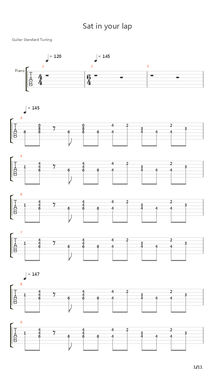 Sat In Your Lap吉他谱