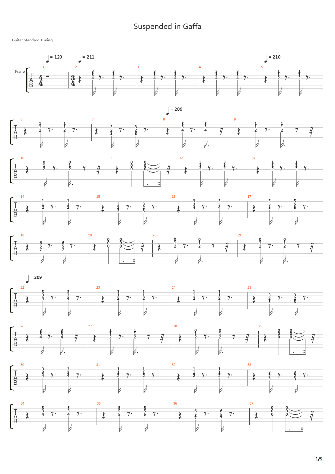 Suspended In Gaffa吉他谱