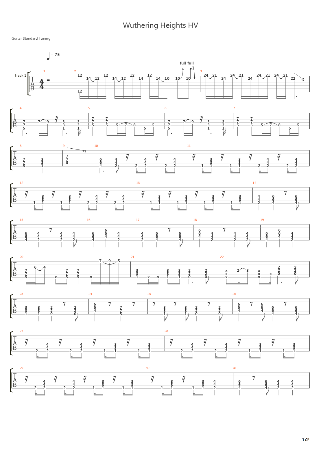 Wuthering Heights Hv吉他谱