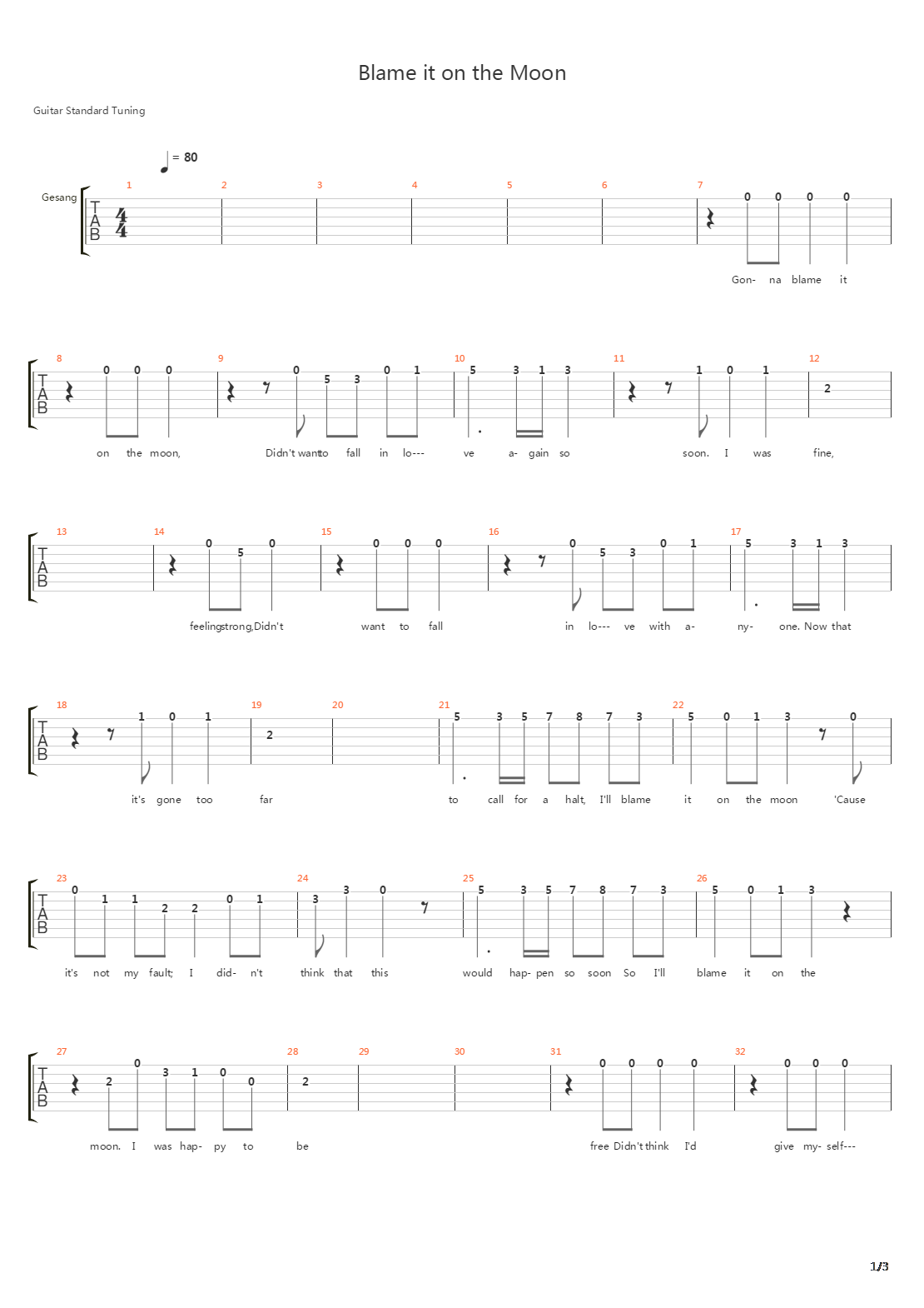 Blame It On The Moon吉他谱