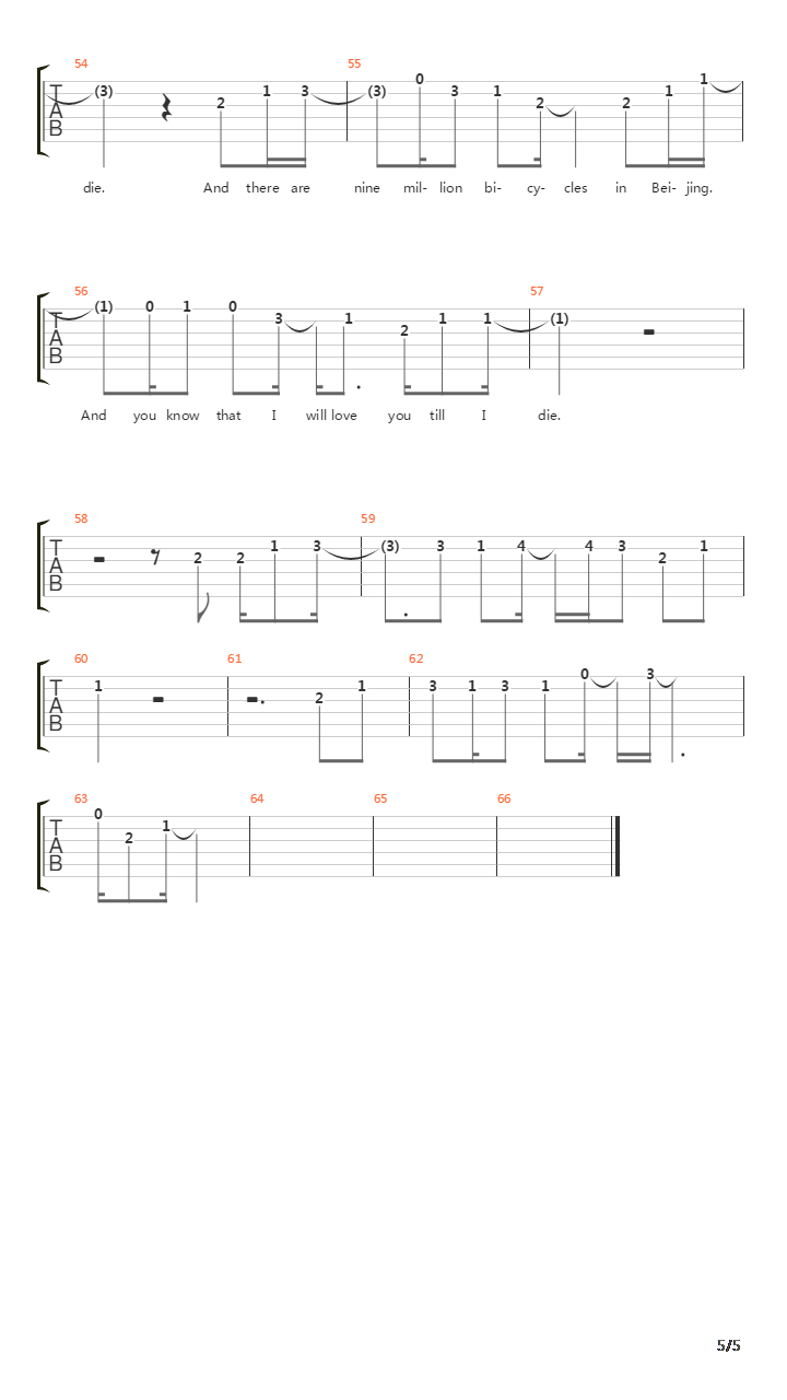 Nine Million Bicycles吉他谱