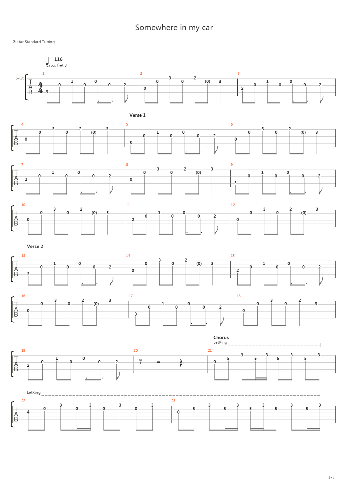 Somewhere In My Car吉他谱