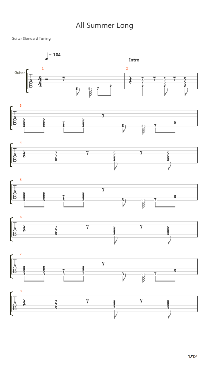 All Summer Long吉他谱