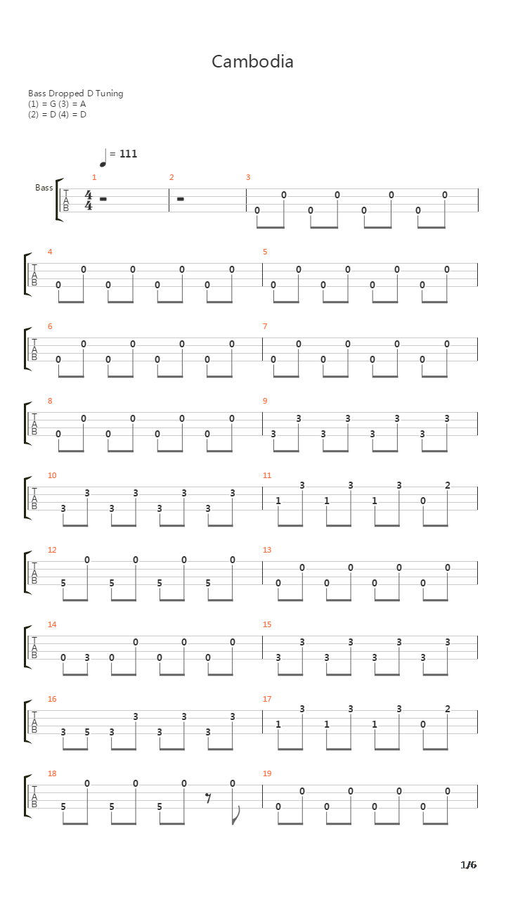 Cambodia吉他谱