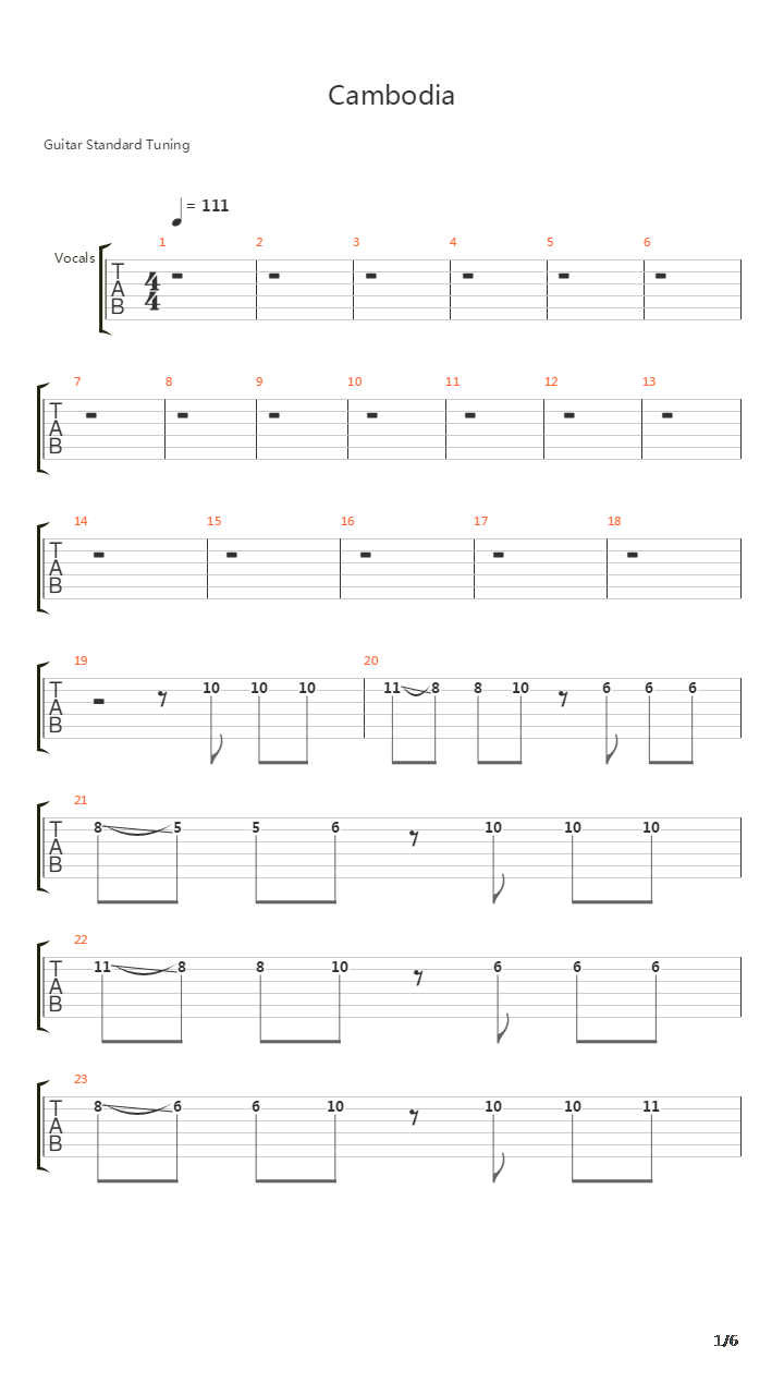 Cambodia吉他谱