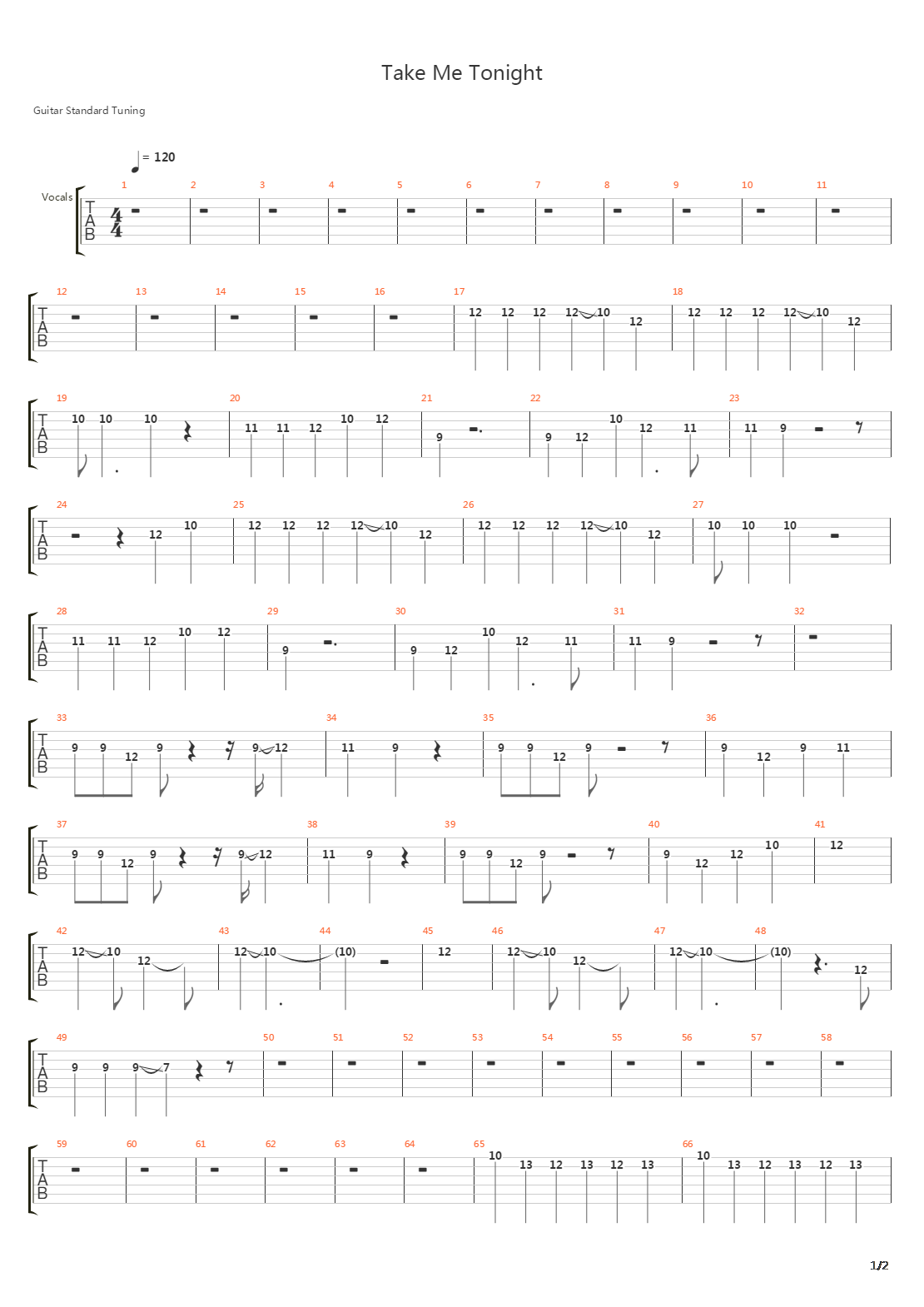 Take Me Tonight吉他谱