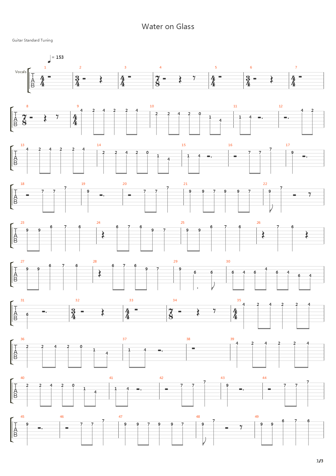 Water On Glass吉他谱